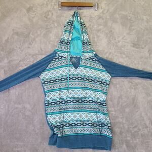 Panhandle Women's M  Boho Aztec Design Lightweight Hoodie Blue